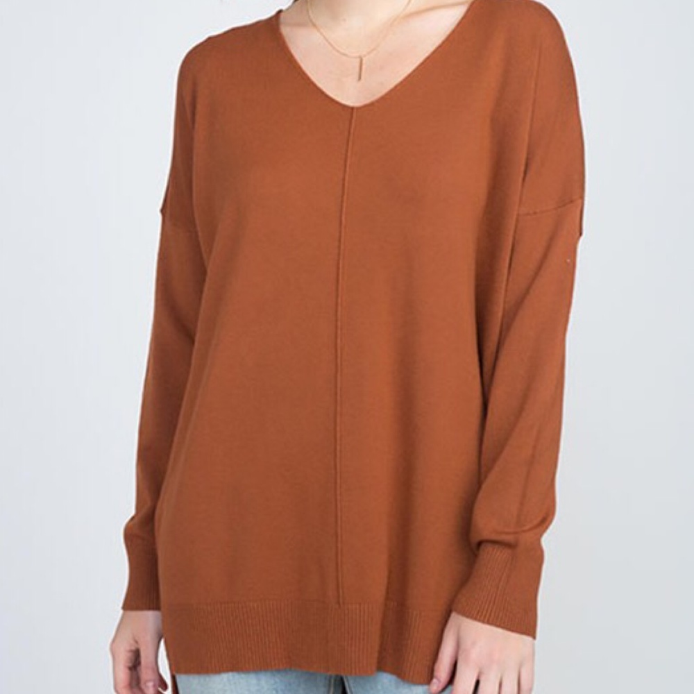 Dreamers by Debut Coffee V Neck Front Seam Sweater